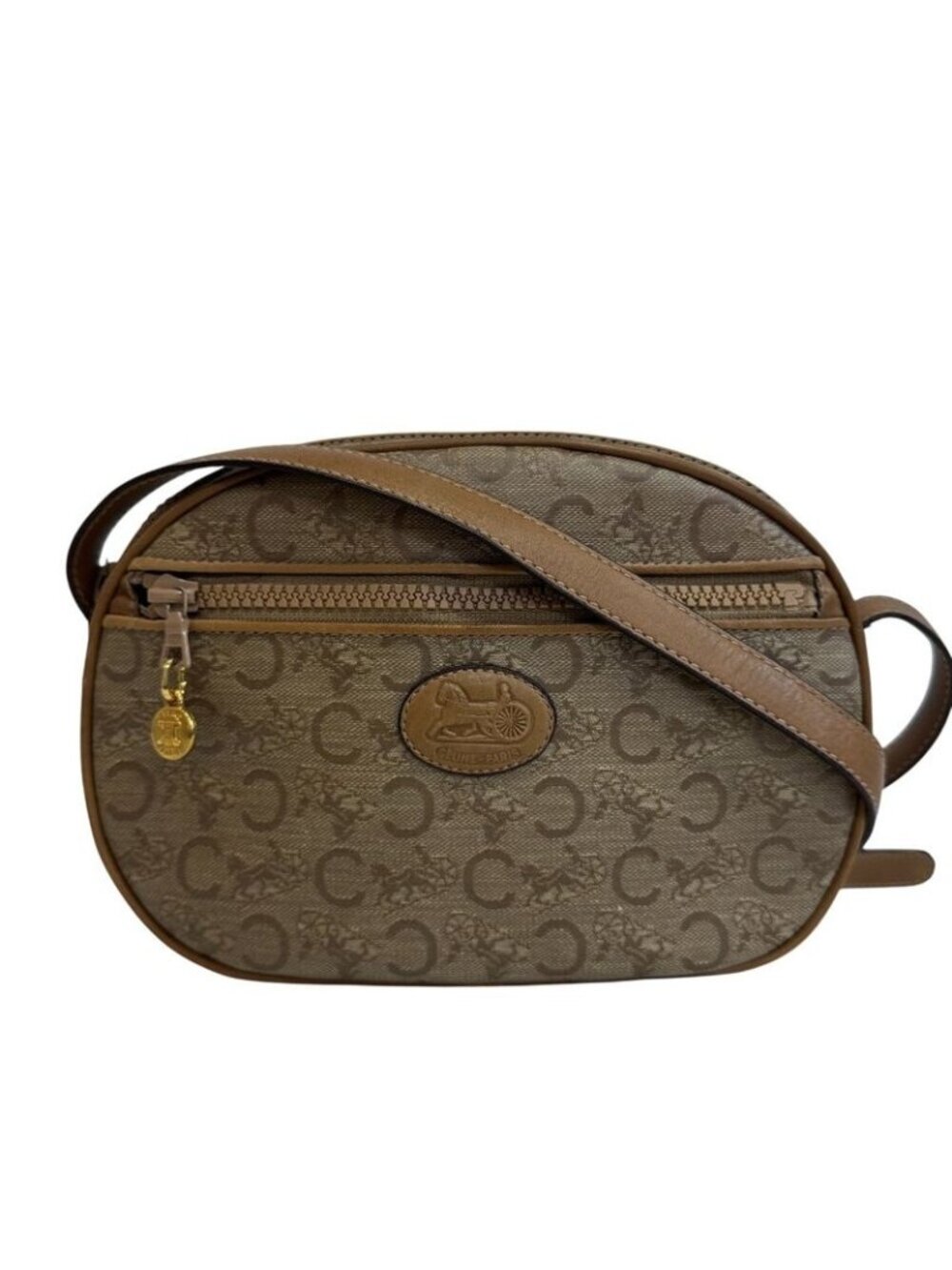 Celine Vintage Salki Pochette C Carriage Pattern Shoulder Bag Brown